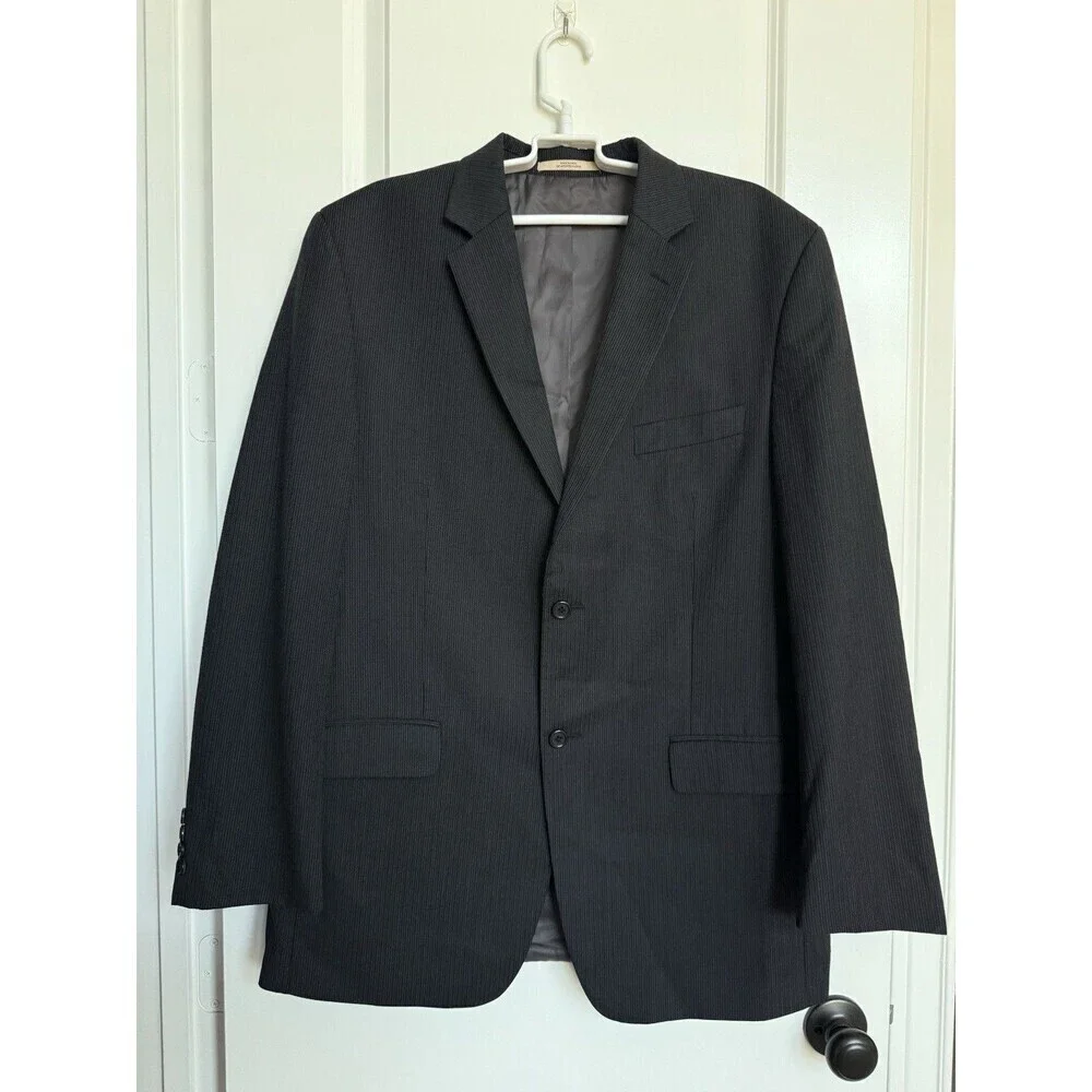 JOSEPH ABBOUD Mens‎ 100% Wool 42 L Blazer Sport Coat Two Button Black Pinstriped